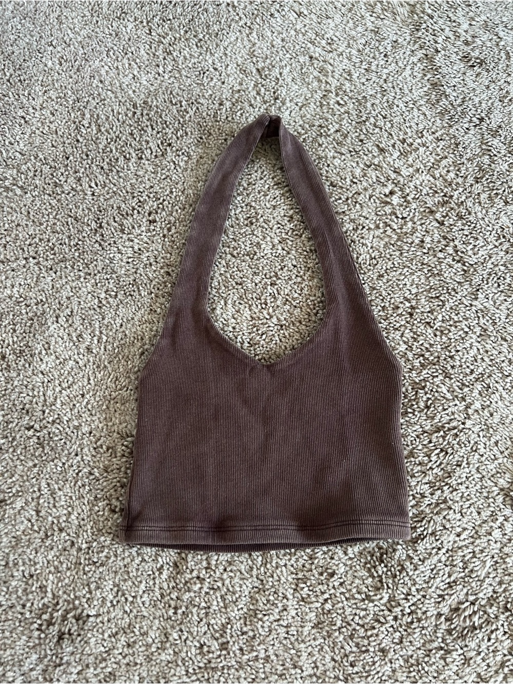 PacSun Chocolate Ribbed Halter Crop Top